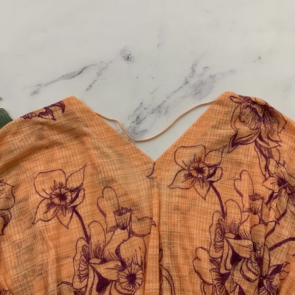 Free People One Dance Crop Top Size XS Coral Orange Purple Floral Knot Tropical - Picture 8 of 10